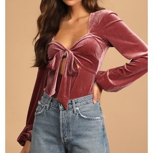 Mauve Velvet Long Sleeve Tie-Front Bodysuit